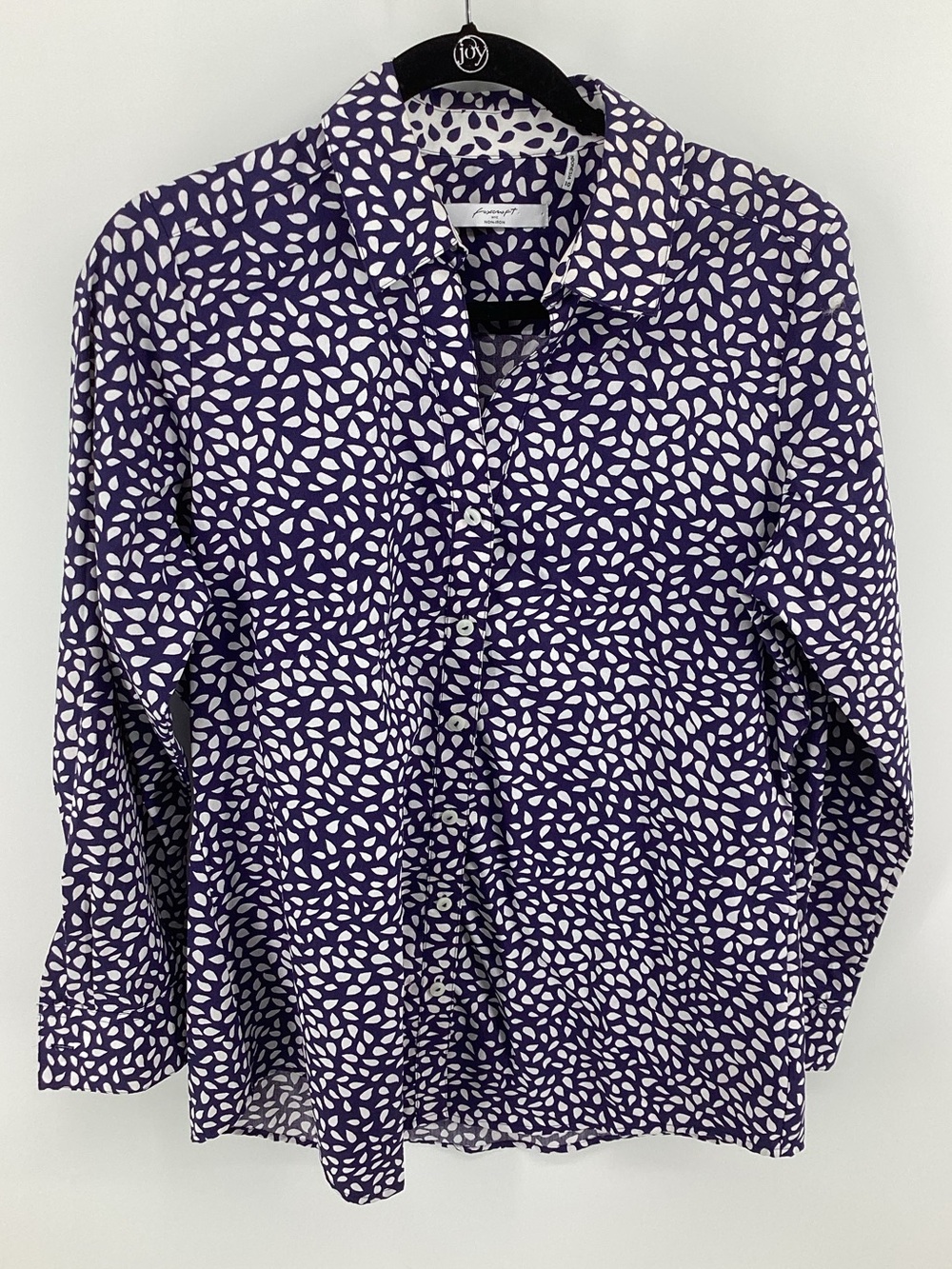 Foxcroft Purple and White Leaf-Print Button Down Shirt